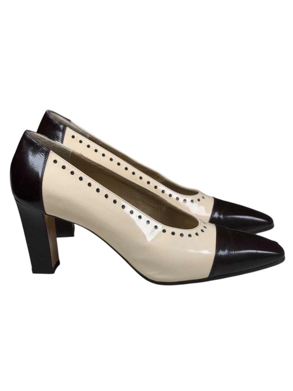 Vintage Yves Saint Laurent Leather Pumps Heels Italy Size 7.5 spectator heels - Picture 1 of 15